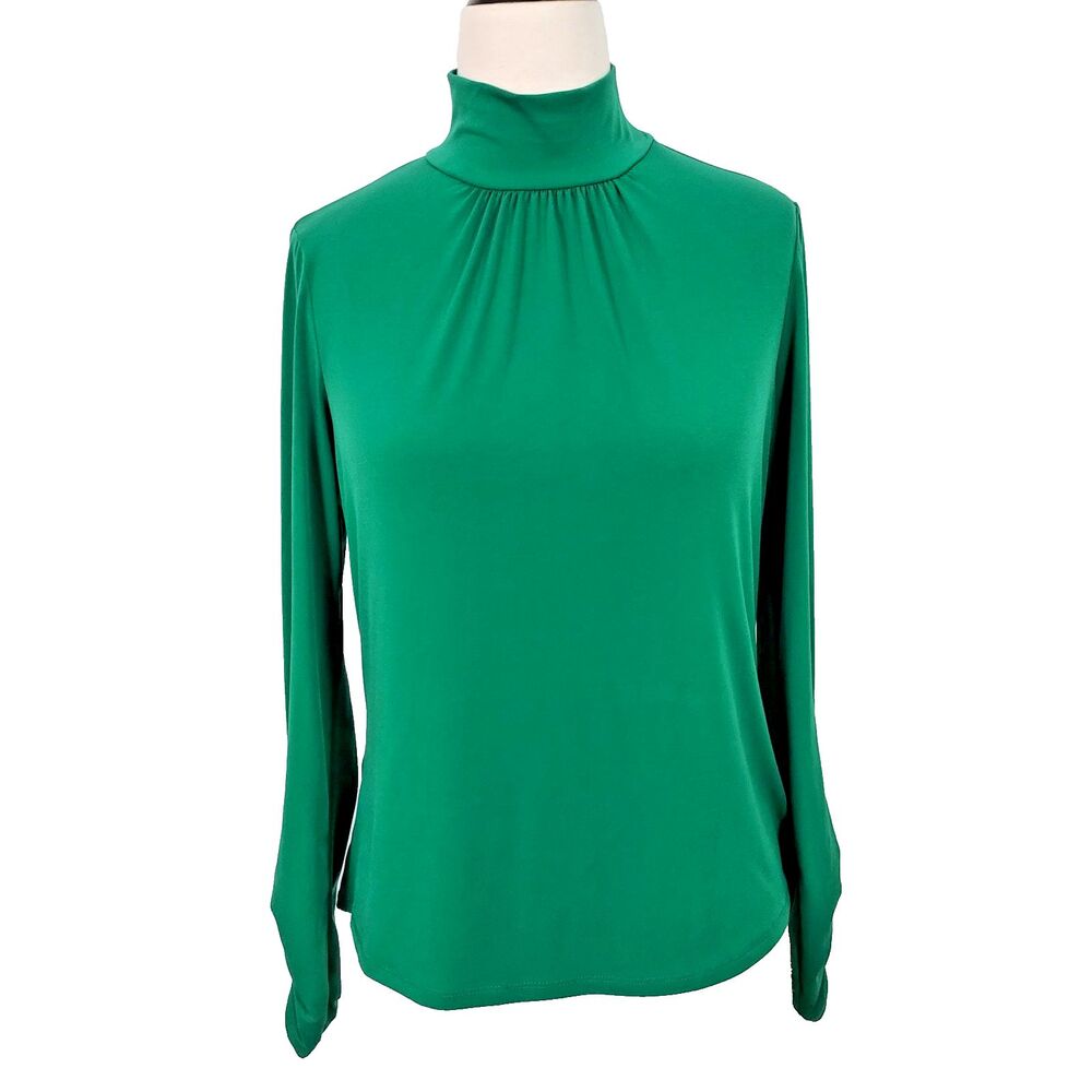 7th Avenue Design Studio New York & Company Solid Green Mock Neck Blouse Top M